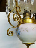 Lamp, Hanging, Victorian Oil Fixture, Bradley and Hubbard, Floral Decorated!! - Old Europe Antique Home Furnishings