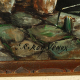 Painting, Oil on Canvas, "Belgian Harbor", A Mid-Century Framed Painting - Old Europe Antique Home Furnishings