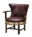 Chairs, Continental, Burgundy Leather-Like, Oak & Tasseled Trim, Vintage, Four!! - Old Europe Antique Home Furnishings