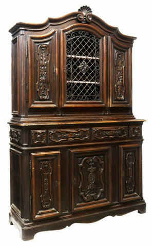 Sideboard, Stepback, Provincial Carved Oak, Cabinet, Dark Wood Tones, Gorgeous!! - Old Europe Antique Home Furnishings