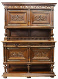 Antique Sideboard, French Henri II Style Carved Wood, Walnut, 1800's Beautiful! - Old Europe Antique Home Furnishings