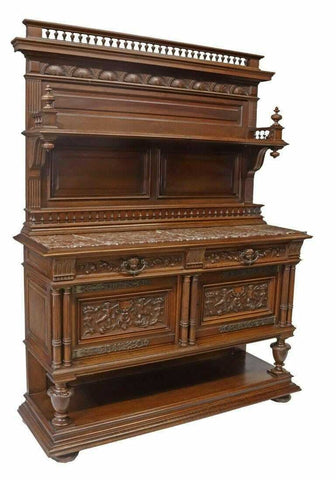 Antique Sideboard, Buffet Server Display, French HenrI II Style, Marble-Top Walnut!! - Old Europe Antique Home Furnishings