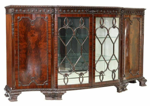Antique Sideboard, English Edwardian Mahogany Display, Glazed Doors, 1900's!! - Old Europe Antique Home Furnishings