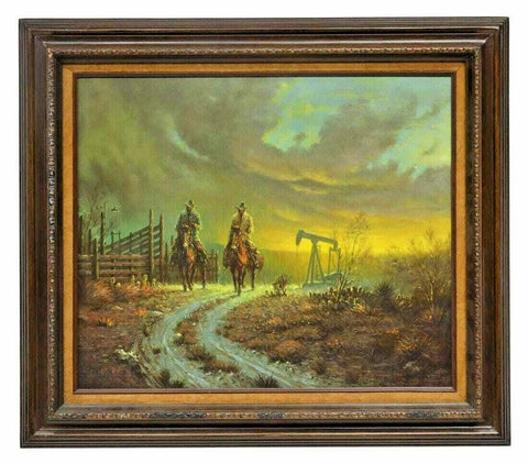 Painting, Oil, "Cowboy on Horse", Derek, B. Adams Western Cowboy , 20" X 24" - Old Europe Antique Home Furnishings