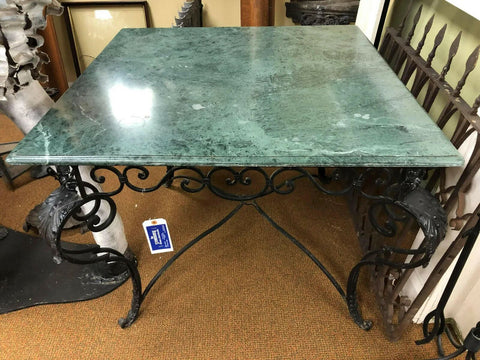 Table, Marble Top, Green, Patio, Large Ornate IronBase,  39", Gorgeous! - Old Europe Antique Home Furnishings