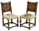 Dining Chairs, Vintage, Six, English Jacobean Style Oak,  Upholstered 1900's!! - Old Europe Antique Home Furnishings