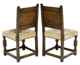 Dining Chairs, Vintage, Six, English Jacobean Style Oak,  Upholstered 1900's!! - Old Europe Antique Home Furnishings