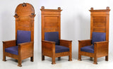 Antique Chairs, Hall, Three Large Oak Hall Chairs,  Blue Fabric, Early 1900's!! - Old Europe Antique Home Furnishings