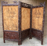 Antique Room Divider, Carved Wood Black Forest Tapestry Inserts, On Castors! - Old Europe Antique Home Furnishings