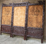 Antique Room Divider, Carved Wood Black Forest Tapestry Inserts, On Castors! - Old Europe Antique Home Furnishings