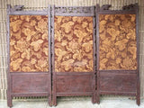 Antique Room Divider, Carved Wood Black Forest Tapestry Inserts, On Castors! - Old Europe Antique Home Furnishings