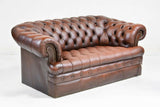 Loveseat / Sofa, Chesterfield, British Brown Leather, Two Seater, NailHead Trim - Old Europe Antique Home Furnishings