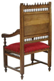 Antique Armchairs, French Breton Carved Oak Chairs, Red Velvet, Early 1900s!! - Old Europe Antique Home Furnishings