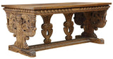 Table, Draw-Leaf, French Renaissance Revival Oak, Carved Trestle Base,1800's!! - Old Europe Antique Home Furnishings