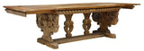 Table, Draw-Leaf, French Renaissance Revival Oak, Carved Trestle Base,1800's!! - Old Europe Antique Home Furnishings