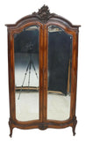 Armoire, French Louis XV Style Rosewood, Two Doors, Mirrored,  Crest,  1900's! - Old Europe Antique Home Furnishings