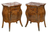 Antique NIghtstands, (2) Two Italian Louis XV Style, Foliate, Marble-Top, 1900's - Old Europe Antique Home Furnishings