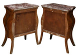 Antique NIghtstands, (2) Two Italian Louis XV Style, Foliate, Marble-Top, 1900's - Old Europe Antique Home Furnishings