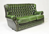 Sofa, Chesterfield, British, Green Leather, High Back Sofa, Seating, Beautiful!! - Old Europe Antique Home Furnishings