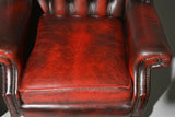 Chairs,  Red Leather, British, Chesterfield,  Wing Back, Tufted, Set of Two!! - Old Europe Antique Home Furnishings
