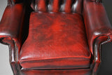 Chairs,  Red Leather, British, Chesterfield,  Wing Back, Tufted, Set of Two!! - Old Europe Antique Home Furnishings