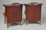 Chairs,  Red Leather, British, Chesterfield,  Wing Back, Tufted, Set of Two!! - Old Europe Antique Home Furnishings