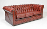 Sofa,  Red Leather, British, Chesterfield,  Wing Back, Tufted, 3 Seater!! - Old Europe Antique Home Furnishings