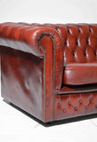 Sofa,  Red Leather, British, Chesterfield,  Wing Back, Tufted, 3 Seater!! - Old Europe Antique Home Furnishings