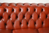 Sofa,  Red Leather, British, Chesterfield,  Wing Back, Tufted, 3 Seater!! - Old Europe Antique Home Furnishings