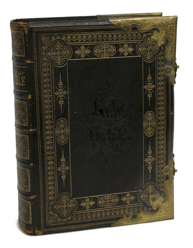 Bible, Antique, Family, Leather and Brass Bound, 19th C, (1800's