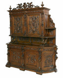 Antique Carved Sideboard / Cabinet, Impressive Continental Carved Walnut, 1800's!! - Old Europe Antique Home Furnishings