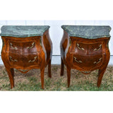 Antique Night Stands, Pair Baroque Revival Marble Top Bombe Chests, Beautiful! - Old Europe Antique Home Furnishings