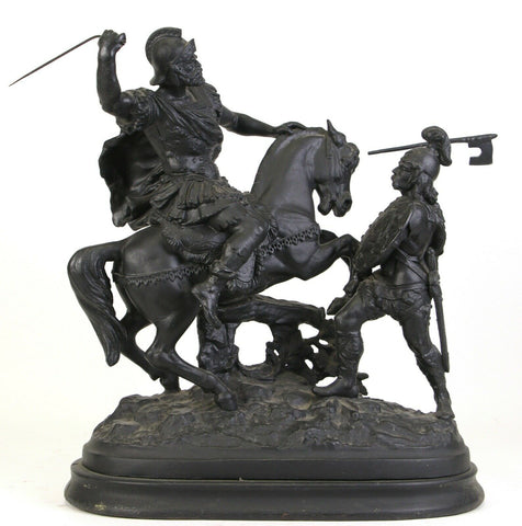 Figures, Sculpture, Spelter, Cast Vic. Warrior, 18 ins x 20 ins, Home Decor - Old Europe Antique Home Furnishings