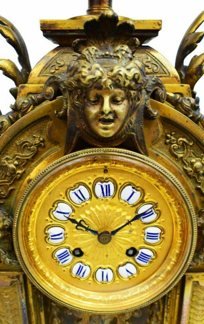 Antique Mantle Clock, French Renassance Revival Set Bronze Clock Set ...