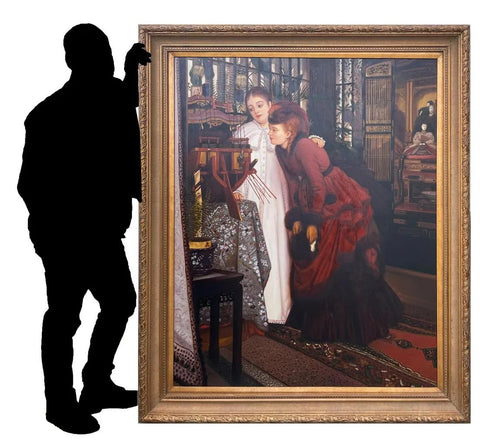 LARGE PAINTING OF TWO CURIOUS GIRLS - Old Europe Antique Home Furnishings