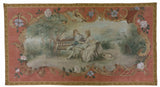 Antique Tapestry, Continental Painted, Wall, "Courting Couple" in Garden, 1800s - Old Europe Antique Home Furnishings