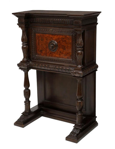 Renaissance Revival Carved Fall Front Cabinet ( early 20th c.) - Old Europe Antique Home Furnishings