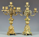 Pair of French Bronze Renaissance Revival 5-light Candelabra 19th Century ( 1800s ) - Old Europe Antique Home Furnishings