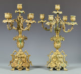 Pair of French Bronze Renaissance Revival 5-light Candelabra 19th Century ( 1800s ) - Old Europe Antique Home Furnishings