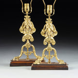 Pair of Regence Revival Polished Brass Chenet  Form Lamps - Old Europe Antique Home Furnishings
