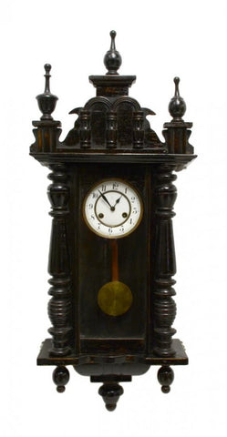 Clock, Wall, Ebonized Jungans in Oak Case, Porcelain Dial, Handsome Decor! - Old Europe Antique Home Furnishings
