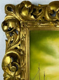 Oil Painting, Seascape Sailboat, Rococo Gold Gilt Frame, Vintage, Gorgeous! - Old Europe Antique Home Furnishings