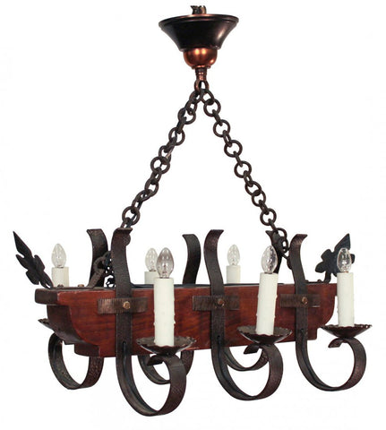 French Rustic Iron and Wood Chandelier - Old Europe Antique Home Furnishings