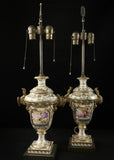 Pair of English Porcelain Vase Lamps 19th Century ( 1800s ) - Old Europe Antique Home Furnishings