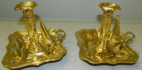 Pair of Brass Saucer chambersticks with snuffers 19th century ( 1800s ) - Old Europe Antique Home Furnishings