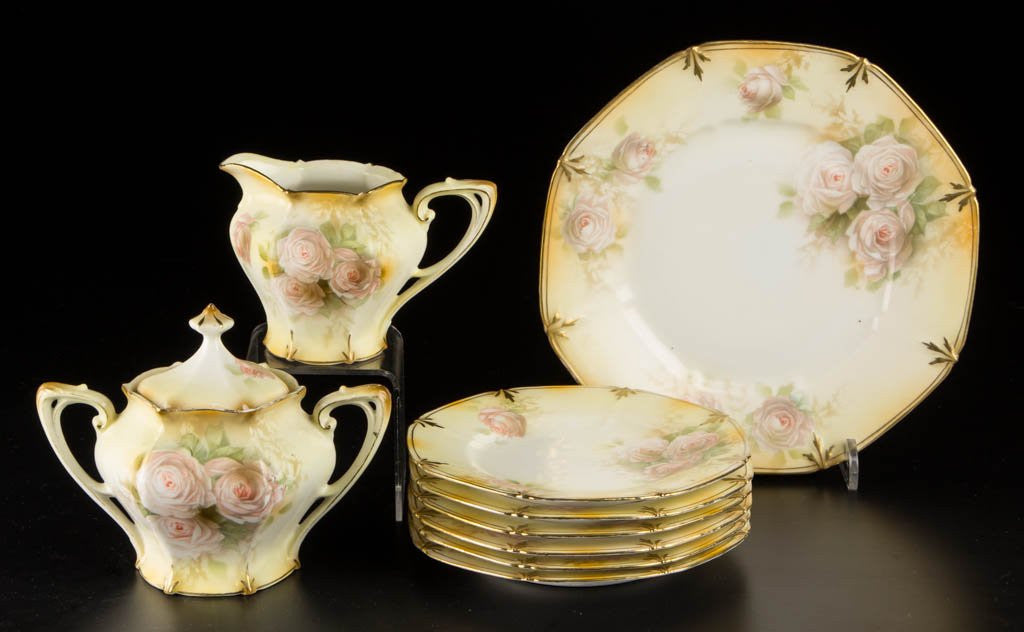 R.S. Prussia Porcelain Table Articles, Lot of Nine Plates etc 19th 