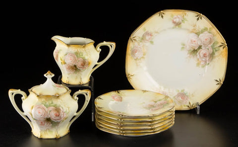 R.S. Prussia Porcelain Table Articles, Lot of Nine Plates etc 19th / 20th century - Old Europe Antique Home Furnishings