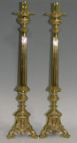 Charming 23" Pair of Brass Alter Candlesticks, Baroque style, early 1900s - Old Europe Antique Home Furnishings