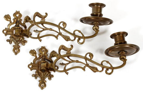 Pair of Brass Single-Light Candle Sconces 19th century ( 1800s ) - Old Europe Antique Home Furnishings