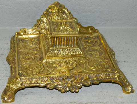 French Cast Brass Inkwell - Old Europe Antique Home Furnishings
